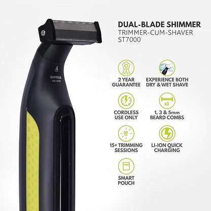 Havells UniBlade (Shaver cum Trimmer) | Rechargeable battery | 60 minutes Runtime | For Wet and Dry shave (IPX6) | 3 Trimming Combs | Travel friendly pouch | Black and Yellow | ST7000