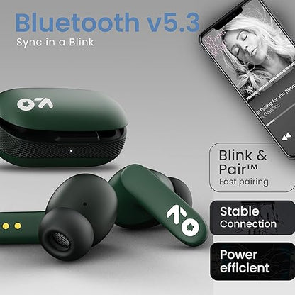 GOBOULT Z20 Made in India Bluetooth Ear Buds Wireless 51H Playtime, Clear Calling ENC Mic, Low Latency Gaming, 10mm Drivers Earbuds Buds Bluetooth Wireless Earphones (Pine Green)