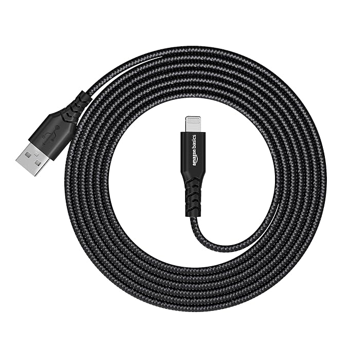 amazon basics Usb A To Lightning Pvc Molded Nylon Mfi Certified Charging Cable For Tablet, Personal Computer, Smartphone (Black, 1.8 Mtr)