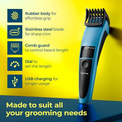 Lifelong LLPCM107 Swift Beard Trimmer for Men| Powerful & Smooth Beard & Hair Trimmer | 60 Minute Run Time | 20 Adjustable Length : 0.5-10 mm| Stainless Steel Sharp Blades | Gift | 1 Year Warranty