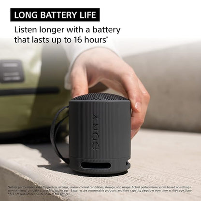 Sony SRS-XB100 Wireless Bluetooth Portable Lightweight Super-Compact Travel Speaker, Extra-Durable IP67 Waterproof & Dustproof, 16 Hrs Batt, Versatile Strap, Extra Bass & Hands-Free Calling-Black