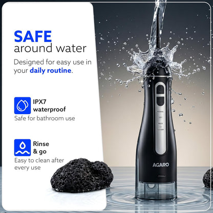 AGARO Ultra Dental Flosser for teeth, 5 Nozzles, Portable,Cordless & Rechargeable,4 Cleaning Modes,IPX7 Waterproof with 300ml Watertank, Flossing at Home & Travel,Oral Flosser,Oral Irrigator