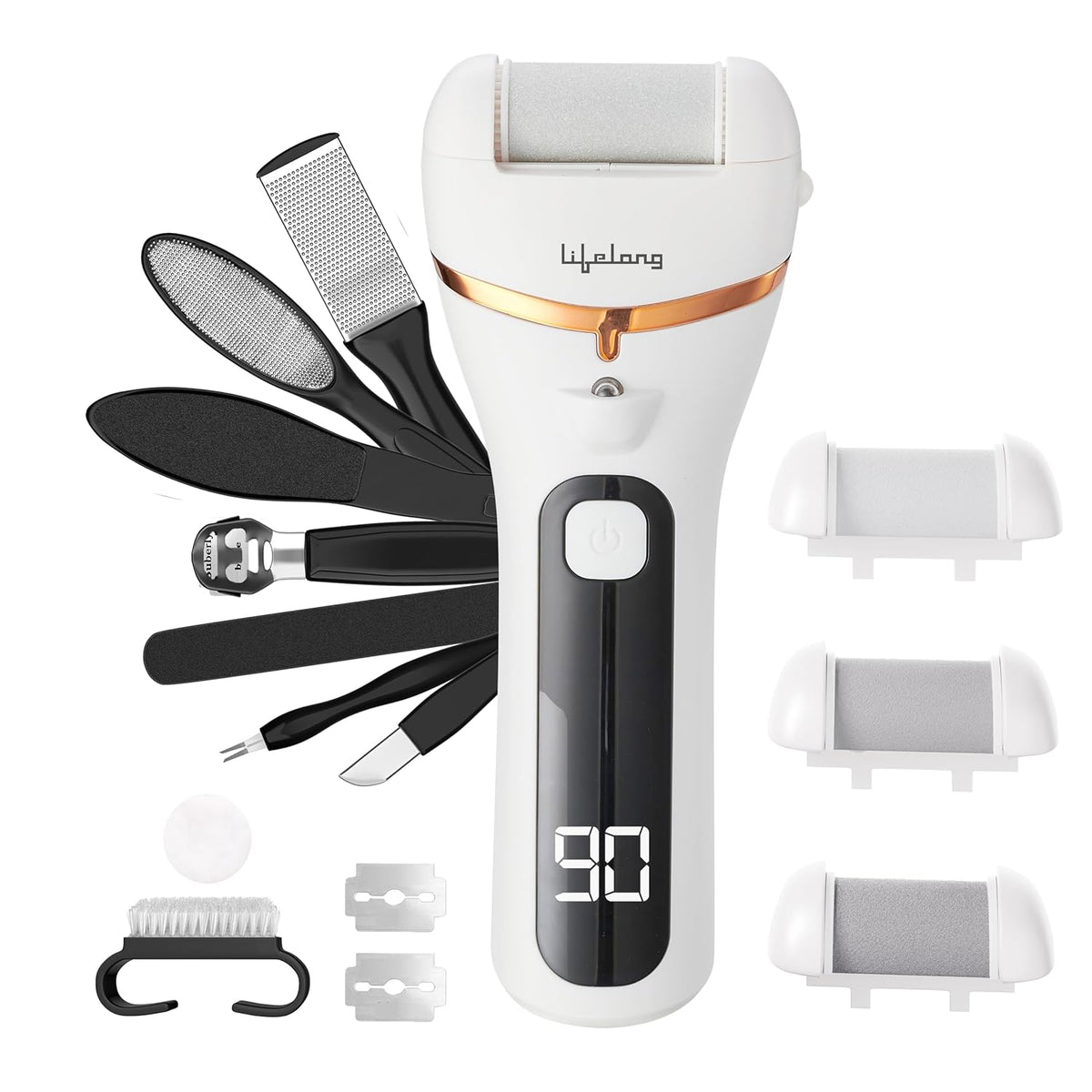 Lifelong LLPCW105 Callus Remover for Feet Electronic with 3Heads | 14-in-1 Pedicure Tool Kit | Type-C Rechargeable Foot Scrubber for Dead Skin Remover | 3-Hr Runtime, Waterproof, 3-Speed Foot Cleaner & Filer