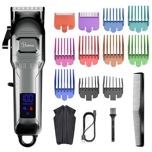 Hatteker Hair Clippers for Men Professional Cordless Hair Trimmer Beard Trimmer Rechargeable Haircut Grooming Kit with Colorful Guide Combs AE-630