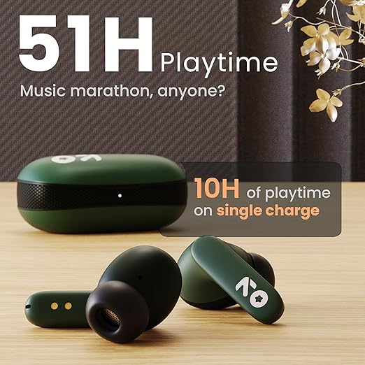 GOBOULT Z20 Made in India Bluetooth Ear Buds Wireless 51H Playtime, Clear Calling ENC Mic, Low Latency Gaming, 10mm Drivers Earbuds Buds Bluetooth Wireless Earphones (Pine Green)
