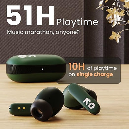 GOBOULT Z20 Made in India Bluetooth Ear Buds Wireless 51H Playtime, Clear Calling ENC Mic, Low Latency Gaming, 10mm Drivers Earbuds Buds Bluetooth Wireless Earphones (Pine Green)