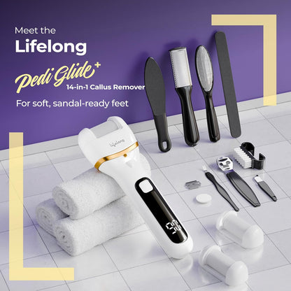 Lifelong LLPCW105 Callus Remover for Feet Electronic with 3Heads | 14-in-1 Pedicure Tool Kit | Type-C Rechargeable Foot Scrubber for Dead Skin Remover | 3-Hr Runtime, Waterproof, 3-Speed Foot Cleaner & Filer