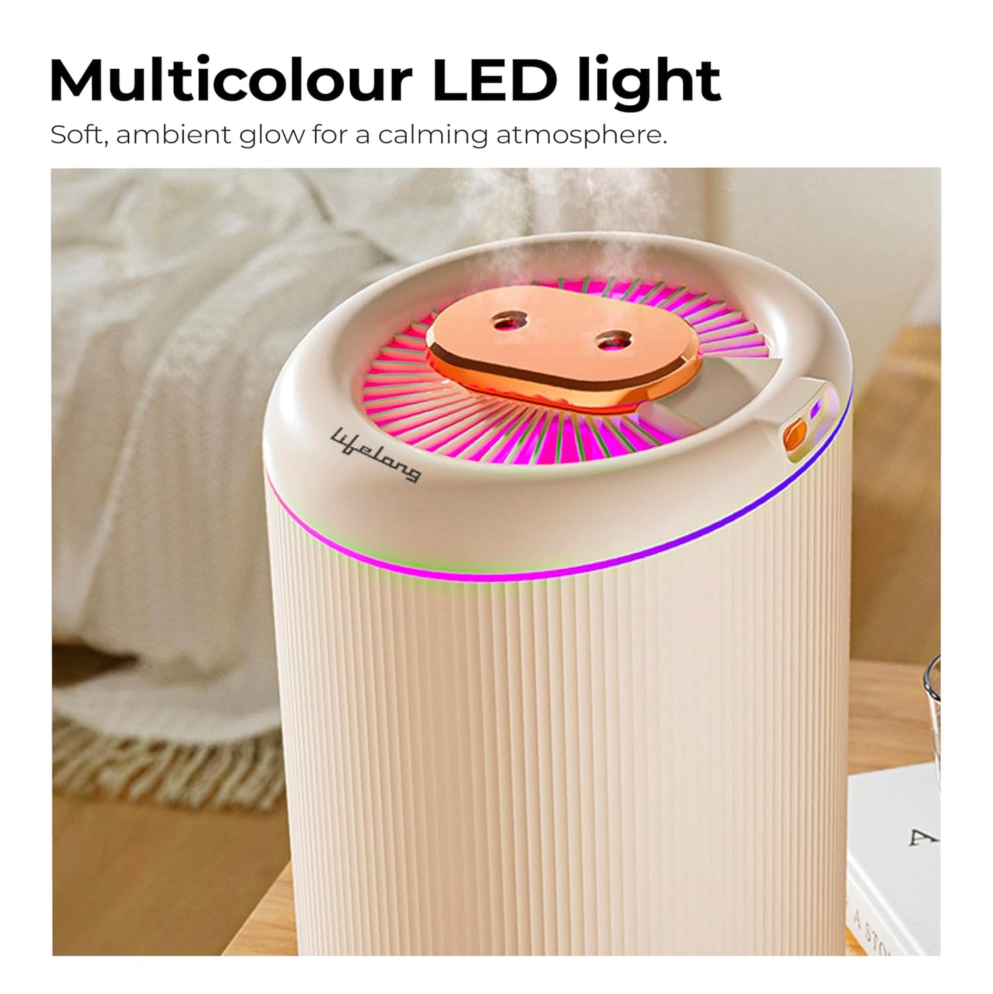 Lifelong 4.5L Ultrasonic Humidifier for Bedroom, Living Room & Office | Cool & Warm Mist, Fast Heating 48°C, 3 Spray Modes, Aroma Diffuser, Quiet Air Humidifier with LED Night Light & USB Type-C (LLRH45)