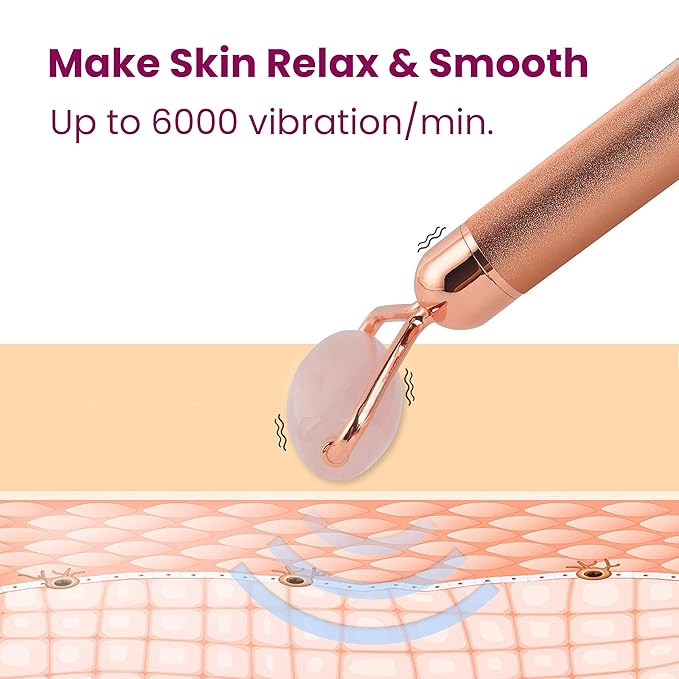 AGARO 4-In-1 Electric Rose Quartz Face Roller With Gua Sha, Jade Roller, Facial Roller Kit for Face, Eye, Neck, Anti-Aging Facial Massager for Anti-Wrinkles, Skin Firming and Lifting (Rose Gold)