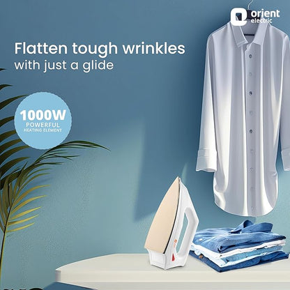 Orient Electric Fabrismooth 1000W Dry iron (Press) | Non-stick Weilburger coating| Silver Layered Thermostat| G-shaped heating element| ISI certified| 2-year replacement warranty by Orient