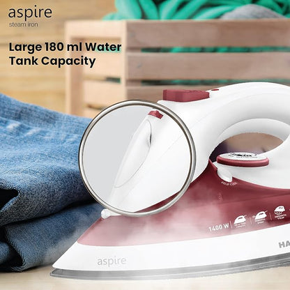 Havells ABS Aspire 1400 Watt Steam Iron Press With Precision Tip Sole Plate, Horizontal/Vertical Steam Burst, Self-Cleaning Function | Steam Burst | Anti Drip Function (Red), 1400 Watts