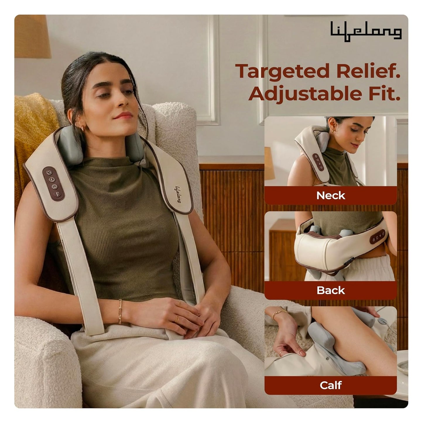 Lifelong Manual Dual Pressure Cervical Neck Shoulder Legs Waist Muscles Pain Relief Massage Roller, Trigger Point Roller, Acupressure Points Self Massager (LLM972),Beige