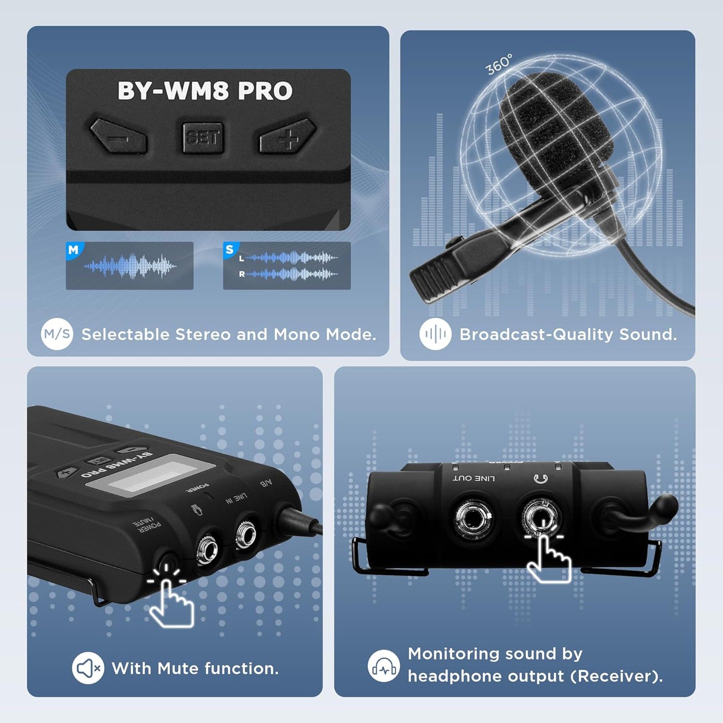 BOYA by-WM8 PRO-K2 UHF Wireless Lavalier Microphone Systems for Cameras Camcorder Smartphone 48-Channel, Real-Monitoring, 984ft, Mic for Live Streaming Video Recording Interview (by-WM8 PRO-K2)
