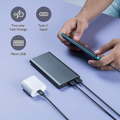 Mi 10000mAH Li-Polymer, Micro-USB and Type C Input Port, Power Bank 3i with 18W Fast Charging (Midnight Black)