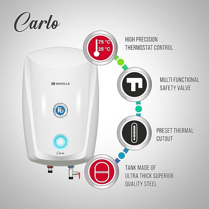 Havells Carlo 5 Litre Instant Water Heater, 3000 watt, Warranty: 5 Year on Inner Container and 2 Years Comprehensive (White) Wall mount