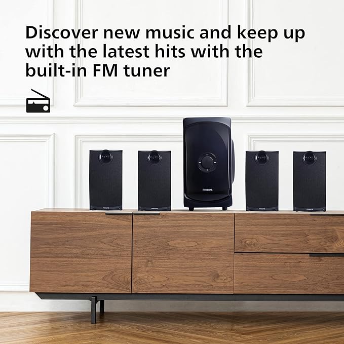 Philips Audio TAV7477 4.1 Channel 75W Bluetooth Multimedia Speaker System with 2x15W & 2x5W Satellite Speakers, Multi-Connectivity Option with Supporting USB, AUX, FM & Remote Control (Black)