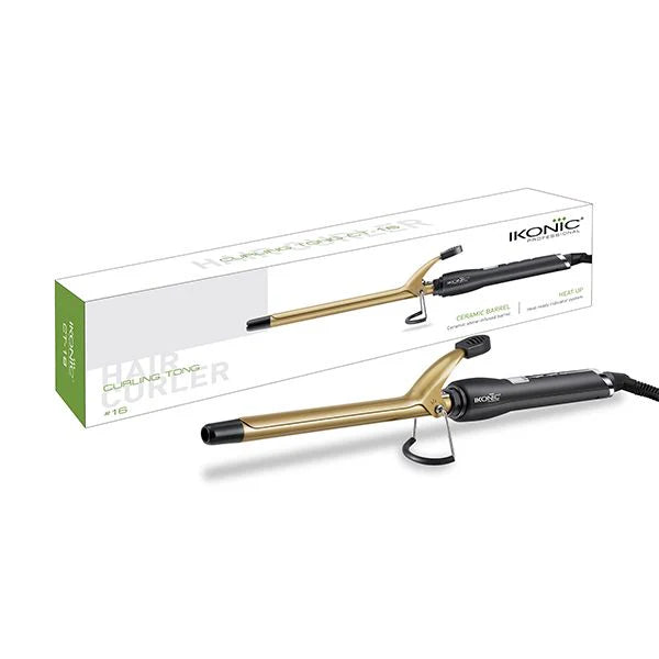 IKONIC CURLING TONG- 22MM 8inch Titanium Barrel Hair Curler Machine (BLACK & GOLDEN) with Safety Clip, Comfortable Rubber Grip for Salon like Hair Curls, Professional Hair Styling Tool CT-22