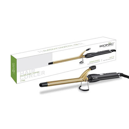 IKONIC CURLING TONG- 22MM 8inch Titanium Barrel Hair Curler Machine (BLACK & GOLDEN) with Safety Clip, Comfortable Rubber Grip for Salon like Hair Curls, Professional Hair Styling Tool CT-22