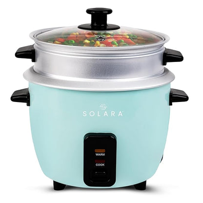SOLARA Automatic Rice Cooker, Automatic Electric Cooker with Food Steamer, Electric Rice Cooker and Grain Cooker, 400 Watts, RiceCooker 1 litre with Steam & Rinse Basket, Red