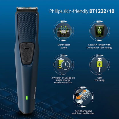 SkinProtect Beard Trimmer I Lasts 4x Longer with DuraPower Technology | Charging Indicator | BT1233/18