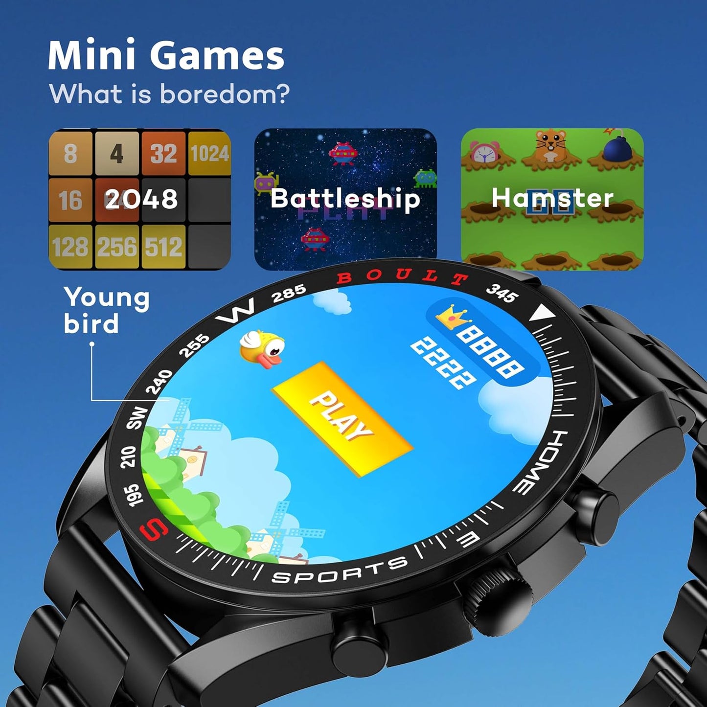 Boult Mirage Smart Watch 1.39''HD Screen, Bluetooth Calling, IP67, Zinc Alloy Frame, 500 Nits Brightness, AI Voice Assistant, SpO2 Monitoring, 120+ Sports Mode (Coal Black)