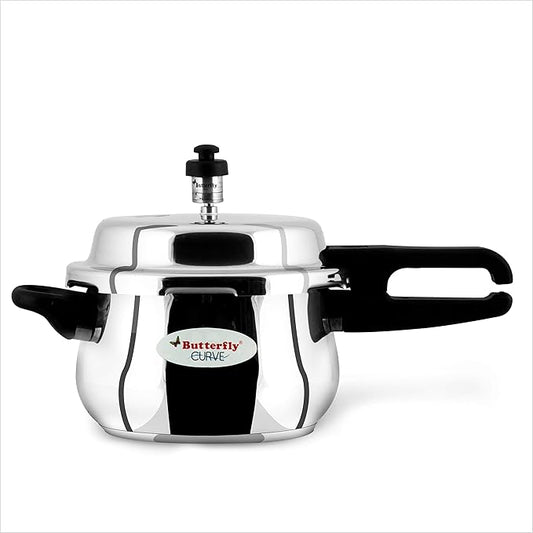 Butterfly Curve 3 Litres Pressure Cooker | Outer Lid Quality Stainless Steel | Induction and Gas Stove Compatible | ISI Certified | 5 Years Manufacturer's Warranty | Silver