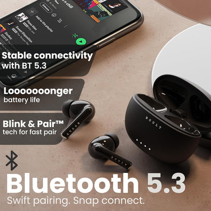 Boult Audio K35 Truly Wireless in Ear Earbuds with 35H Playtime, Zen™ ENC Mic, 45ms Low Latency, 13mm Bass Drivers, Type-C Fast Charging, Made in India, Touch Control, IPX5 Ear Buds TWS (Black)