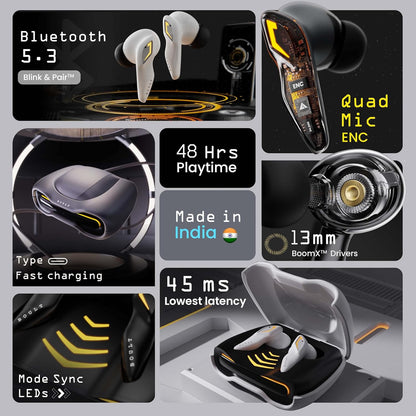 Boult Newly Launched Audio Astra True Wireless in Ear Earbuds with 48H Playtime, 4 Mics ENC, 45ms Low Latency Gaming, Breathing LEDs, Made in India, 13mm Drivers Bluetooth Ear Buds TWS (White Opal)