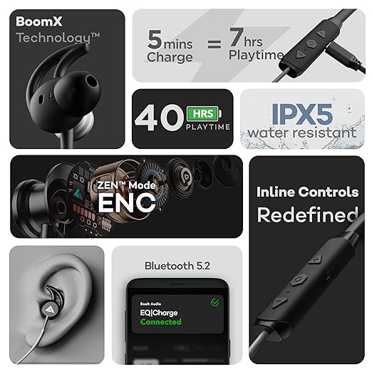 Boult Audio GX Charge Wireless Neckband Earphones with 35H Playtime, Fast Charging, Dual Pairing, Bluetooth 5.3 Earphones