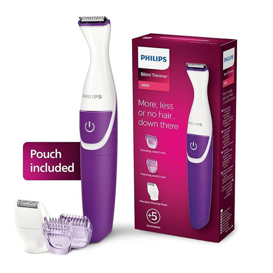 Philips Body Trimmer for Women, Skin Safe with Rounded Tips, 2in1 Trim or Shave, Hair Removal for Intimate Areas, Arms, Legs & Body, No Skin Irritation, Travel Friendly I 2 Year Warranty - BRT383/15