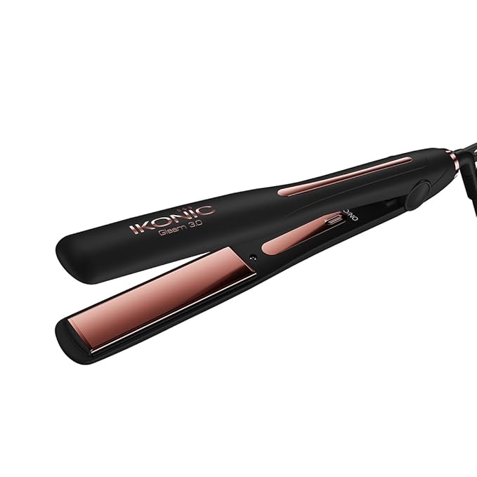 Ikonic Gleam 3.0 Hair Straightener, Black| Super slim 1 inch plates | Ergonomically slim | Digital temperature control| Automated Shut Off Safety | Advanced Rose Gold Titanium surface| Quick Heat