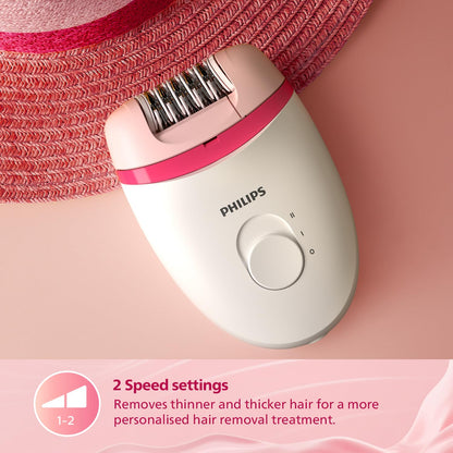 Philips BRE235/00 Corded Compact Epilator (White and Pink) for gentle hair removal at home