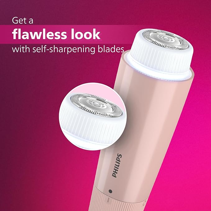 Philips Facial Trimmer for Women - SkinSafe with Hypo Allergenic Blades I Makeup must-have for glowing results I Self-sharpeing blades I Mirror & Light for Clean Trim I No Skin irritation I Cleaning brush I Travel Friendly I 2 Year Warranty - BRR454/00