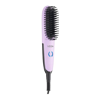 Vega Mini Hair Straightener Brush for Women with Thermoprotect Technology, Ceramic Coated Bristles & 2 Heat Settings, Automatic Cut-Off, 2 Temperature Settings, (Go Mini Series, VHSB-05), Purple