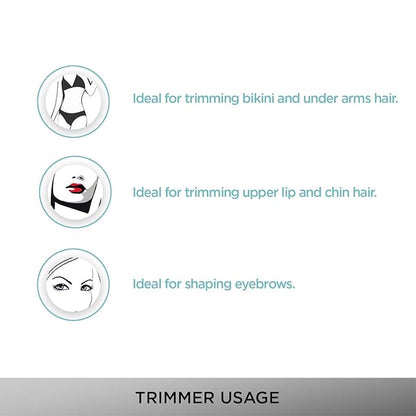 Vega Silk Touch Trimmer with Bikini Head, 2 sided Trimming Head with 2 Comb Attachement Battery Operated for Eyebrow, Underarms & Bikini Trimmer for Women, (VHBT-01)