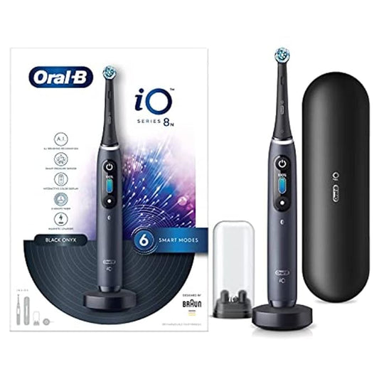 Oral B iO8 Ultimate Electric Toothbrush, 6 Smart Modes, Pressure Sensor, Interactive Display & AI Personalization, 3hr Quick Charge, 2 Year Warranty by Oral-B, IPX7, Travel case & refill holder
