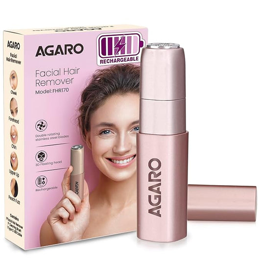 AGARO Facial Hair Remover Fhr170 For Women,Cordless&Painless Electric Shaver With Hypoallergenic Blade,Rechargeable,Multipurpose& Safe Use For Upper Lip,Chin,Cheeks&Forehead,Ideal For On-The-Go