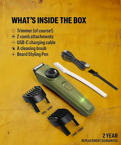 BOMBAY SHAVING COMPANY Flash Charging Men Beard Trimmer with Styling Pen Trimmer 120 min Runtime 38 Length Settings (Green)