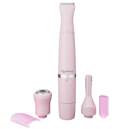 Lifelong Rechargeable Body Hair Trimmer for Women | 1 Year Warranty | 4 in 1 Women Full Body Trimmer for Bikini, Face, Full Body, Nose, Ear, Eyebrow, Underarms Trimmer | 60 Minutes Runtime | Hair Removal Machine for Women (Pink)