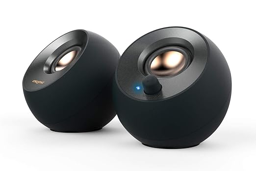 Creative Pebble V2 - Minimalistic 2.0 USB-C Powered Desktop Speakers, 3.5 mm AUX-in, 8W RMs with 16W Peak Power for Computers and Laptops, Type-A Adapter Included and Extended Cable (Black)