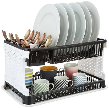 Amazon Brand - Solimo Plastic Dish Drainer, (Black , 51 cm * 33 cm * 27.2 cm)