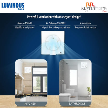 RR Signature Vento Deluxe 150 mm Exhaust Fan For Kitchen, Bathroom with Strong Air Suction, Rust Proof, Anti-Dust Shutters (White) I 3 Year Warranty