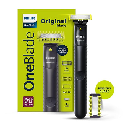 Philips OneBlade Face + Body Hybrid Shaver and Trimmer| No Nicks & Cuts, Zero Trim, No SkinIrritation| Dual Protection Technology| Designed for GenZI - 2 Blades, 2 body Comb & 3 Trim combsI QP1624/10