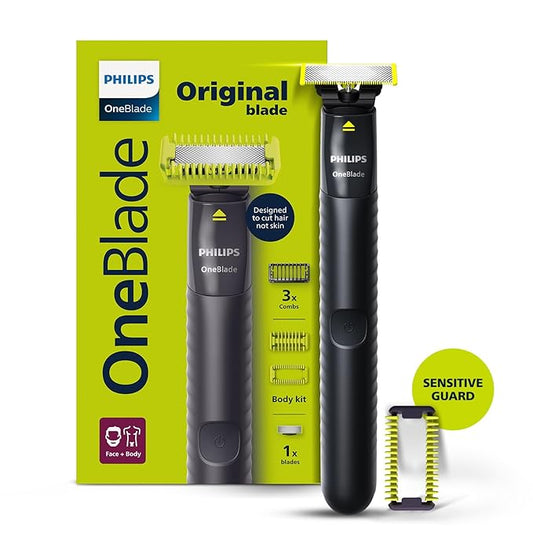 Philips OneBlade Face + Body Hybrid Shaver and Trimmer| No Nicks & Cuts, Zero Trim, No SkinIrritation| Dual Protection Technology| Designed for GenZI - 2 Blades, 2 body Comb & 3 Trim combsI QP1624/10