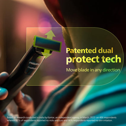Philips OneBlade Face + Body Hybrid Shaver and Trimmer| No Nicks & Cuts, Zero Trim, No SkinIrritation| Dual Protection Technology| Designed for GenZI - 2 Blades, 2 body Comb & 3 Trim combsI QP1624/10