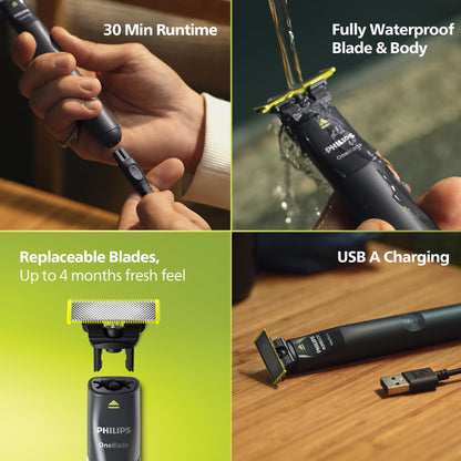 Philips OneBlade Face + Body Hybrid Shaver and Trimmer| No Nicks & Cuts, Zero Trim, No SkinIrritation| Dual Protection Technology| Designed for GenZI - 2 Blades, 2 body Comb & 3 Trim combsI QP1624/10