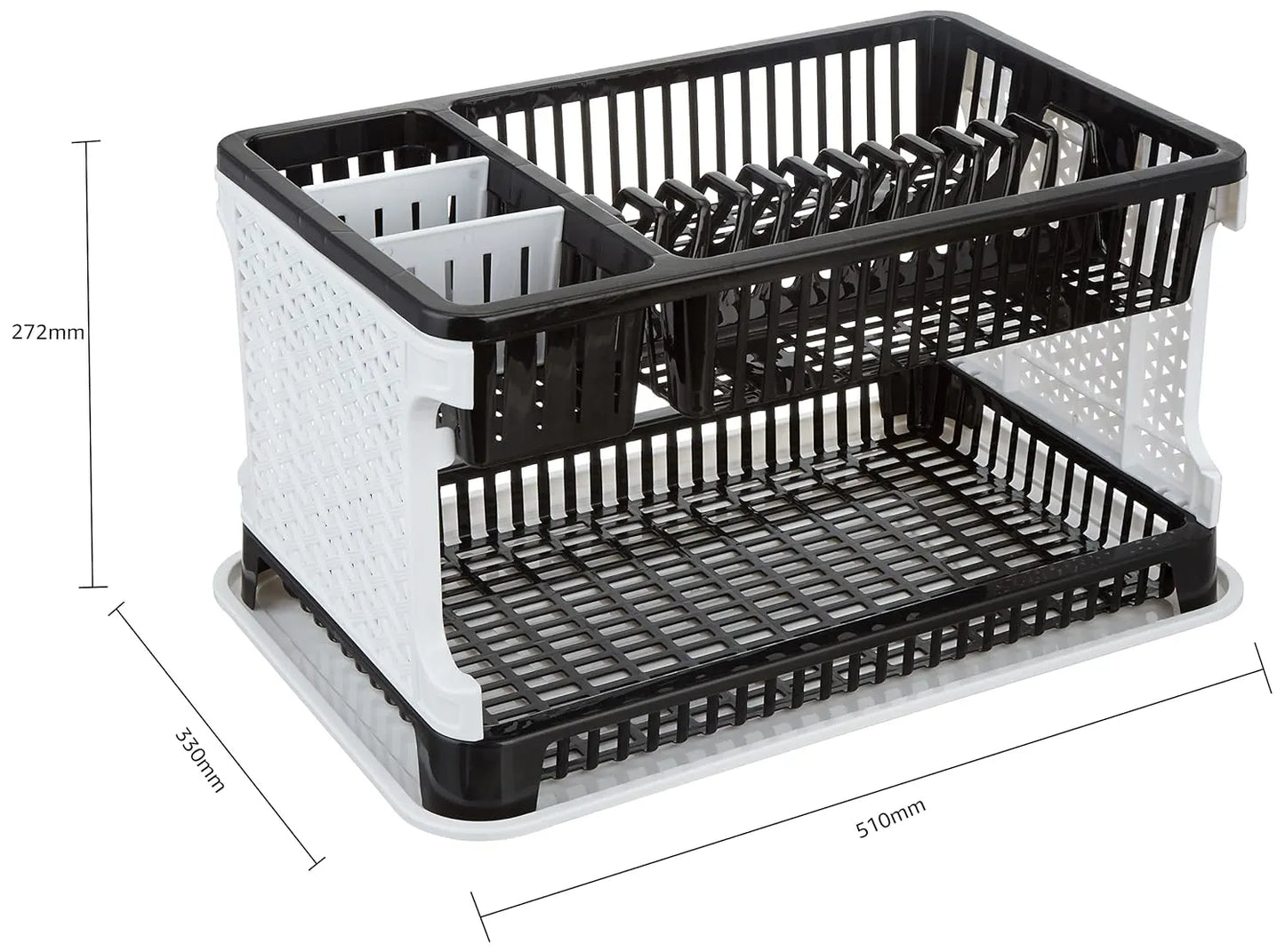 Amazon Brand - Solimo Plastic Dish Drainer, (Black , 51 cm * 33 cm * 27.2 cm)