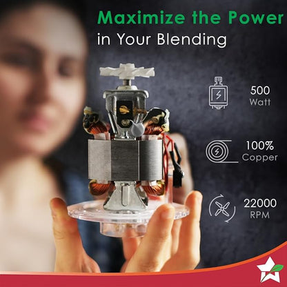 Wonderchef Nutri-blend Activ Mixer Grinder Blender, Smoothie Maker, 500W 22000 RPM 100% Full Copper Motor, 2 Unbreakable Jars, SS Blades, 2 Year Warranty
