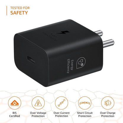 Original 25W Type-C Travel Adaptor Without Cable, Black Compatible for Samsung