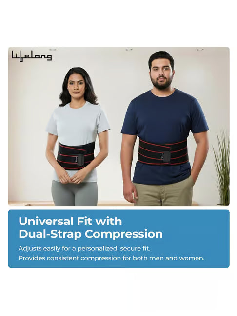 Lifelong Lumbar Sacral Belt with Hot & Cold Pack |Universal Fit for Men and Women| Back Support Brace for Pain Relief |Posture Correction & Lower Back Comfort| Adjustable Elastic Strap Waist Belt